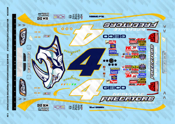 Millersport Customs 2006 Mark Green Nashville Predators Busch Series Dodge Charger 1/24 Decal Set