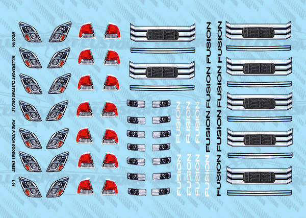 Millersport Customs Nascar Ford Fusion Goodies Sheet 1/24 Decal Set