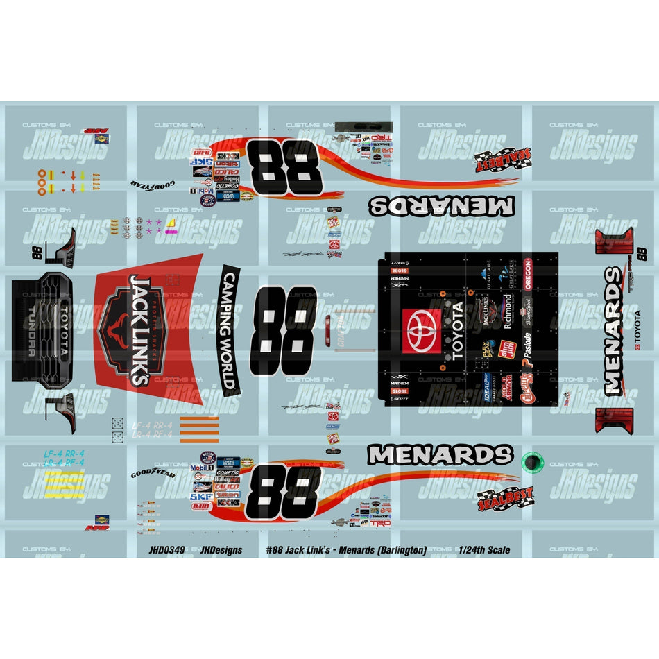 JH Designs Matt Crafton 2022 TRUCK #88 Jack Links - Menards (Darlington) 1:24 Racecar Decal Set