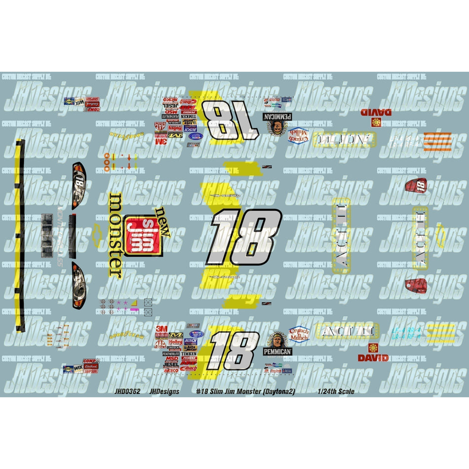 JH Designs Tony Stewart 2007 NBS #18 Slim Jim Monster (Daytona2) 1:24 Racecar Decal Set