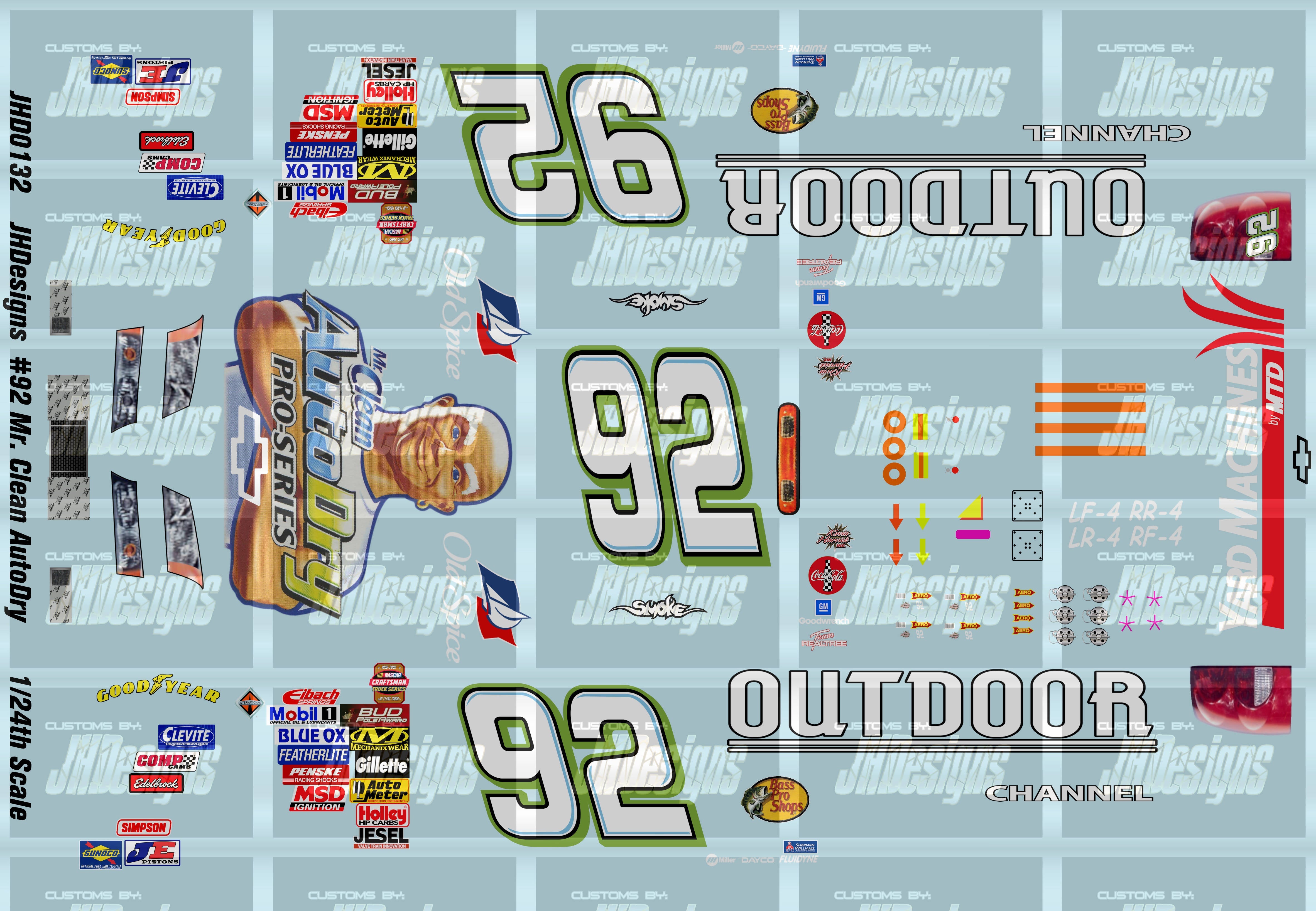 Cts Sticker Graphics JH Designs Tony Stewart 2005 CTS #92 Mr. Clean AutoDry - Outdoor Chann ...