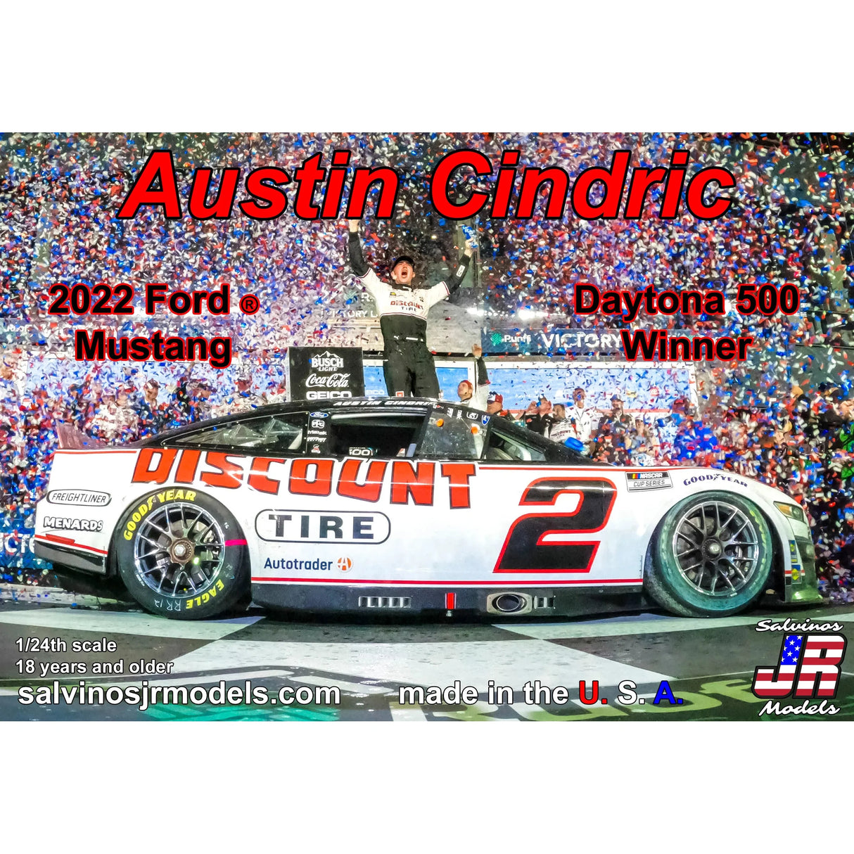 Salvinos Jr Models Team Penske Austin Cindric 2022 Ford Mustang Daytona 500 winner