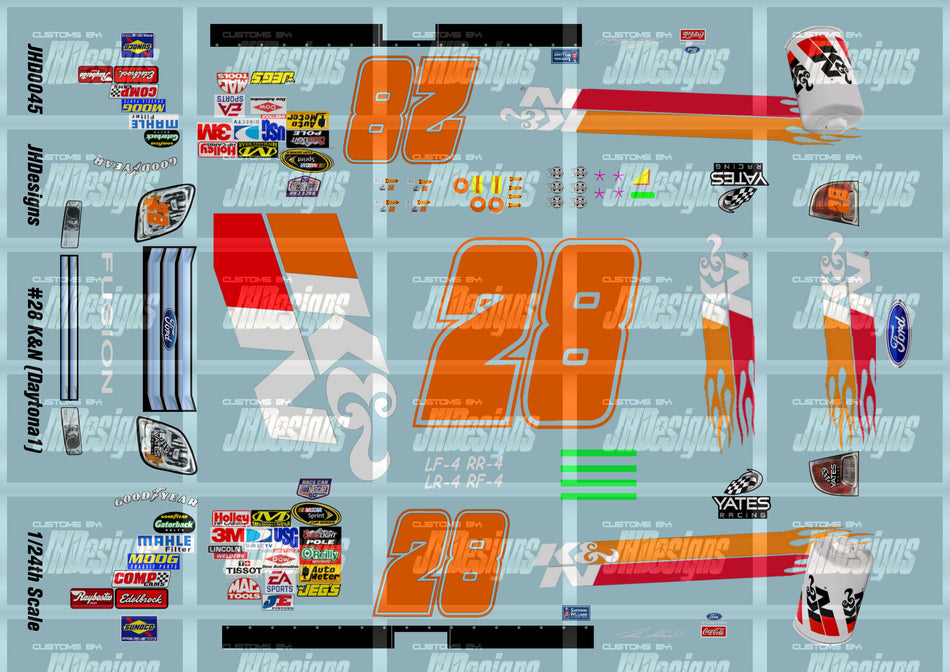 JH Designs Travis Kvapil 2008 CUP #28 K&N Air Filters 1:24 Racecar Decal Set