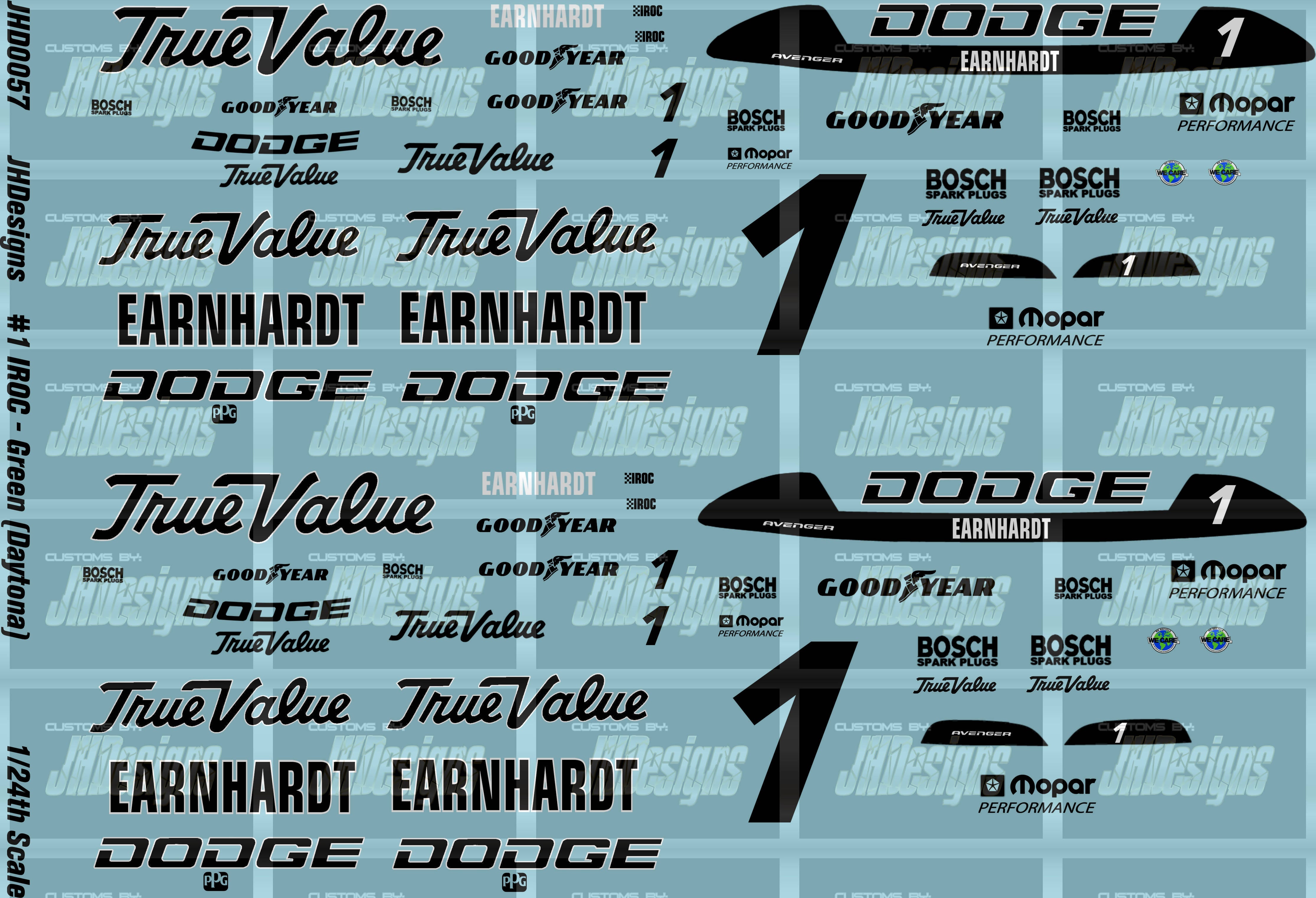 Design One Racing Decals JH Designs Dale Earnhardt 1994 IROC #1 Green (Daytona) 1:24 Racecar De ...