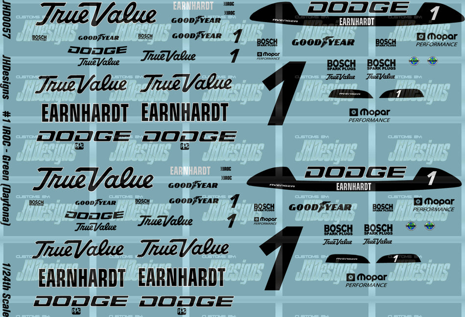 JH Designs Dale Earnhardt 1994 IROC #1 Green (Daytona) 1:24 Racecar Decal Set
