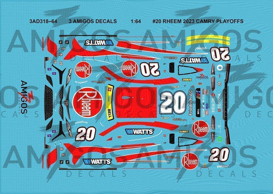 1:64 3 Amigos Decals #20 RHEEM 2023 CAMRY PLAYOFFS Decal Set