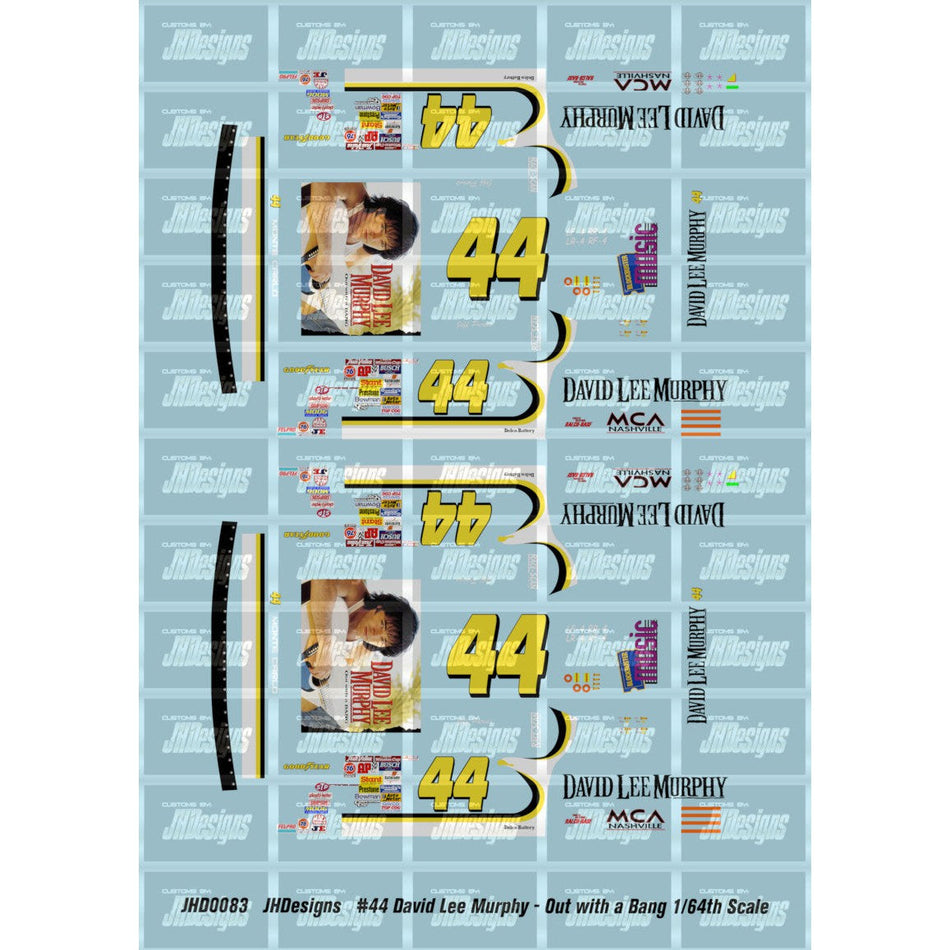 JH Designs Jeff Purvis 1996 CUP #44 David Lee Murphy - Out with a Bang (Daytona2) 1:64 Racecar Decal Set