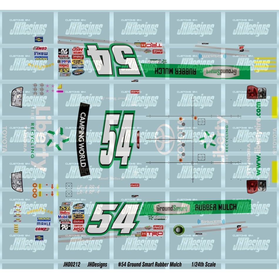 JH Designs Bubba Wallace 2013 CWTS #54 Ground Smart Rubber Mulch 1:24 Racecar Decal Set