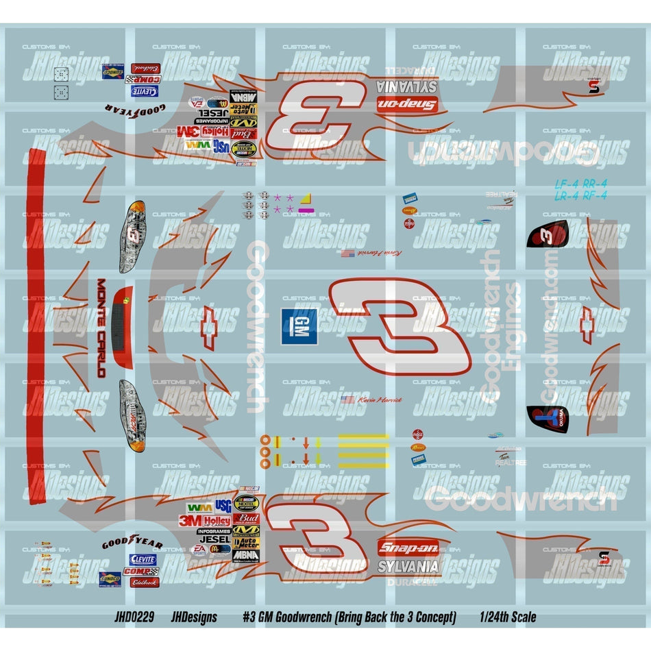 JH Designs Kevin Harvick 2004 CUP #3 GM Goodwrench  (Bring Back the 3 Concept) 1:24 Racecar Decal Set