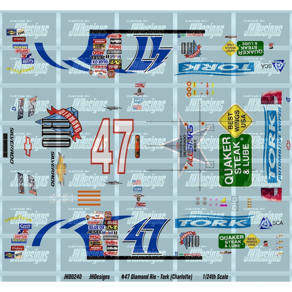JH Designs Tony Stewart 2005 CWTS #47 Diamond Rio - Chevrolet Silverado (Charlotte) 1:24 Racecar Decal Set