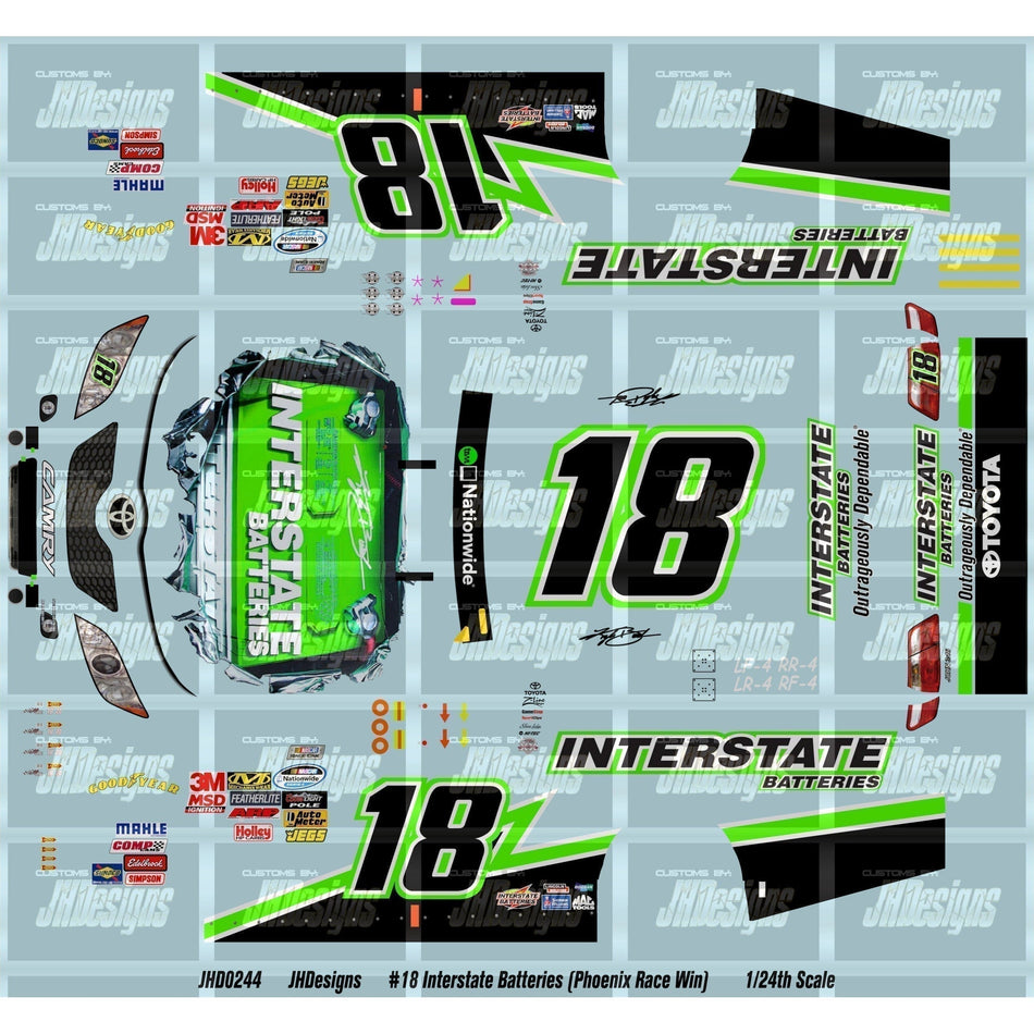 JH Designs Kyle Busch 2011 NWS #18 Interstate Batteries (Phoenix Race Win) 1:24 Racecar Decal Set