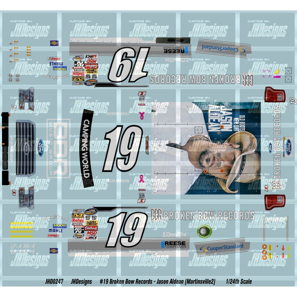 JH Designs Tyler Reddick 2014 CWTS #19 Broken Bow Records - Jason Aldean (Martinsville) 1:24 Racecar Decal Set