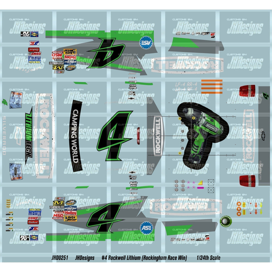 JH Designs Kasey Kahne 2012 CWTS #4 Rockwell Lithium Tech (Rockingham Race Win) 1:24 Racecar Decal Set