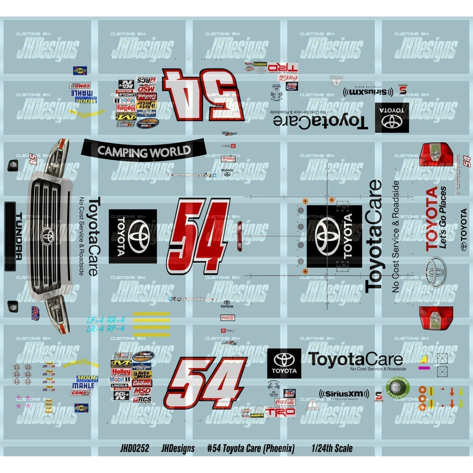 JH Designs Bubba Wallace 2014 CWTS #54 Toyota Care - Wendell Scott (Phoenix) 1:24 Racecar Decal Set
