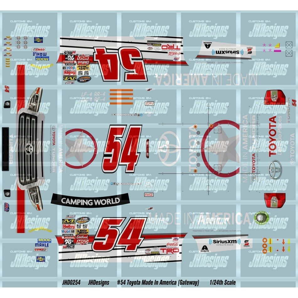 JH Designs Bubba Wallace 2014 CWTS #54 Toyota Made in America (Gateway) 1:24 Racecar Decal Set