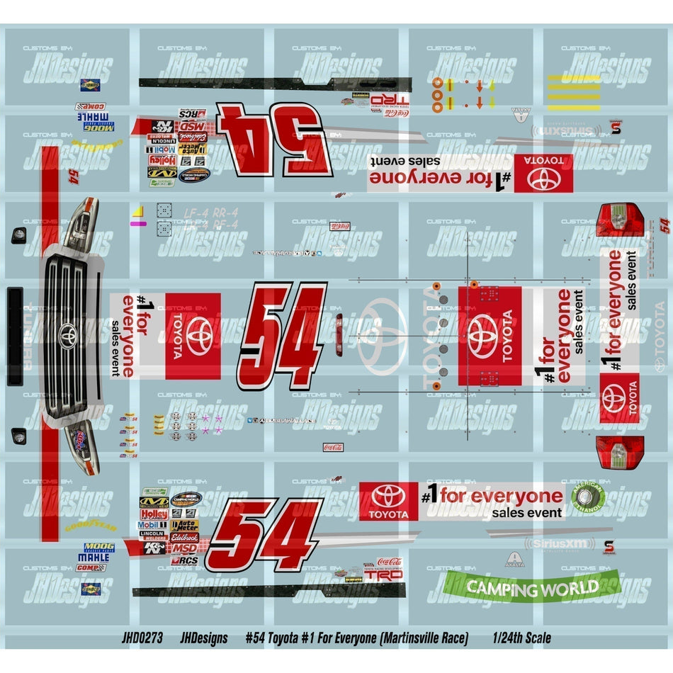 JH Designs Bubba Wallace 2014 CWTS #54 Toyota #1 for Everyone Sales Event (Martinsville) 1:24 Racecar Decal Set