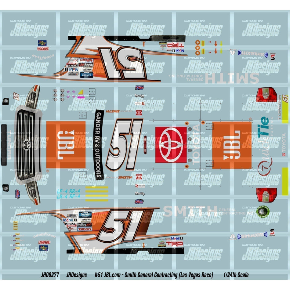 JH Designs Chandler Smith 2020 CWTS #51 JBL.com - Smith General Contracting (Las Vegas) 1:24 Racecar Decal Set