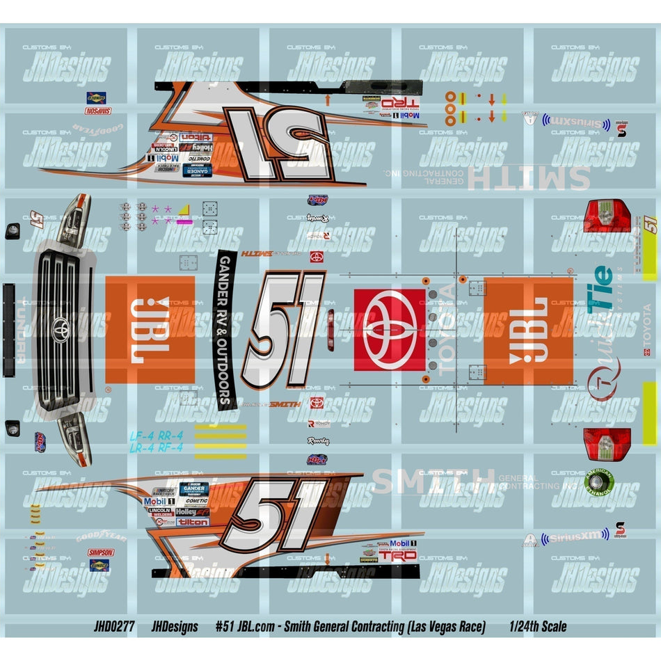 JH Designs Chandler Smith 2020 CWTS #51 JBL.com - Smith General Contracting (Las Vegas) 1:24 Racecar Decal Set