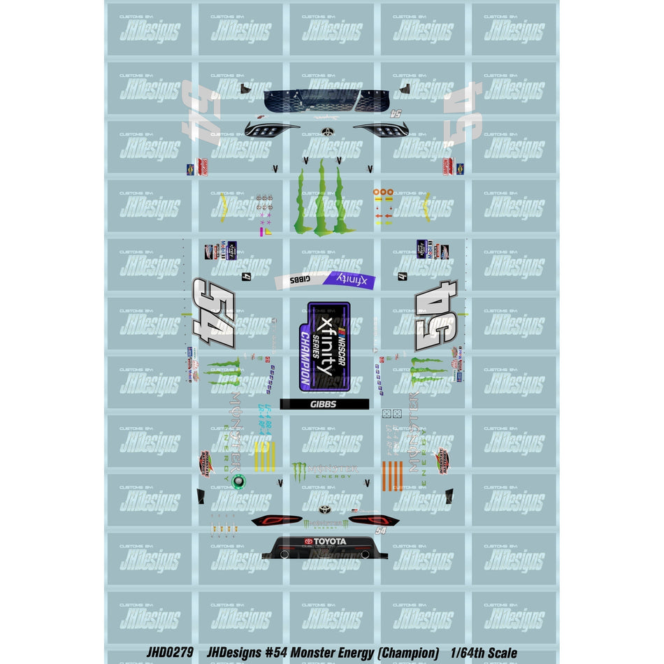 JH Designs Ty Gibbs 2022 NXS #54 Monster Energy (Xfinity Series Champion) 1:64 Racecar Decal Set