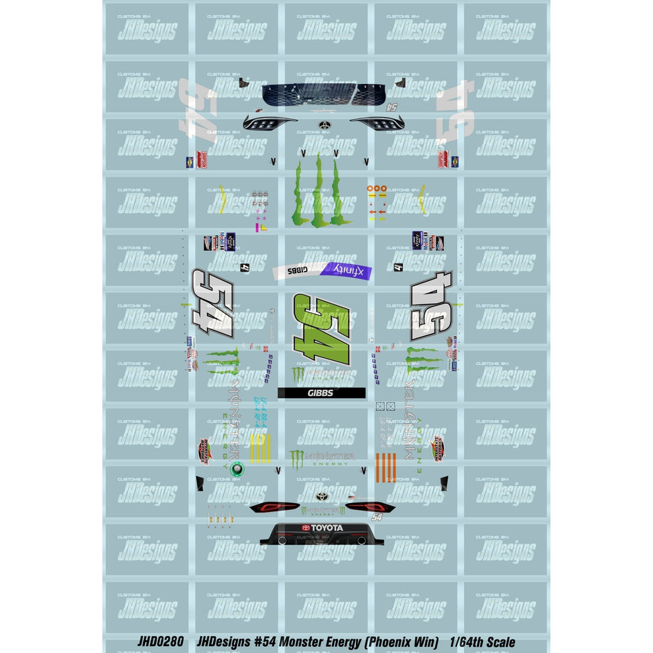 JH Designs Ty Gibbs 2022 NXS #54 Monster Energy (Phoenix Race Win) 1:64 Racecar Decal Set