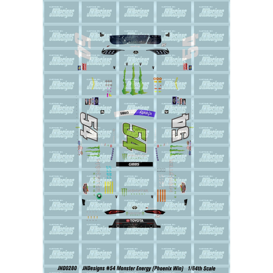 JH Designs Ty Gibbs 2022 NXS #54 Monster Energy (Phoenix Race Win) 1:64 Racecar Decal Set