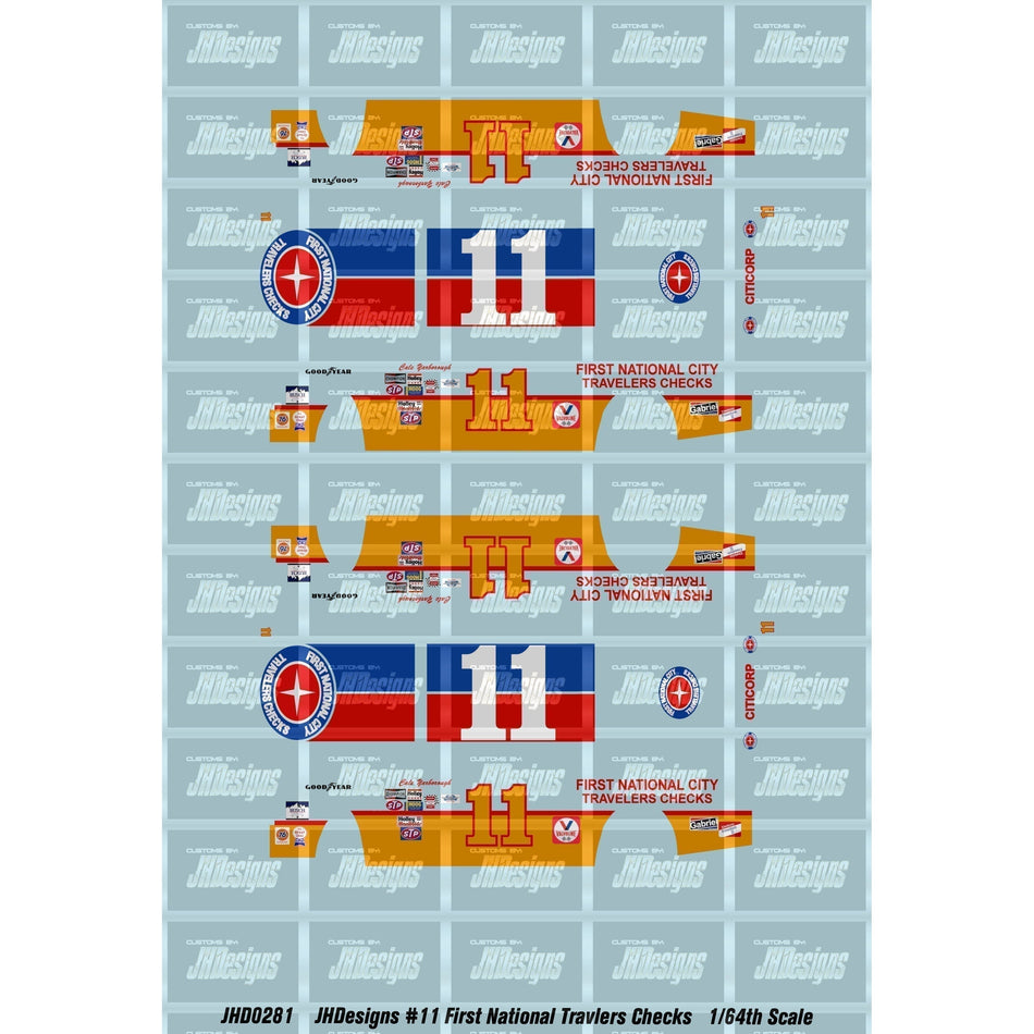 JH Designs Cale Yarborough 1979 CUP #11 First National City Travelers Checks 1:64 Racecar Decal Set