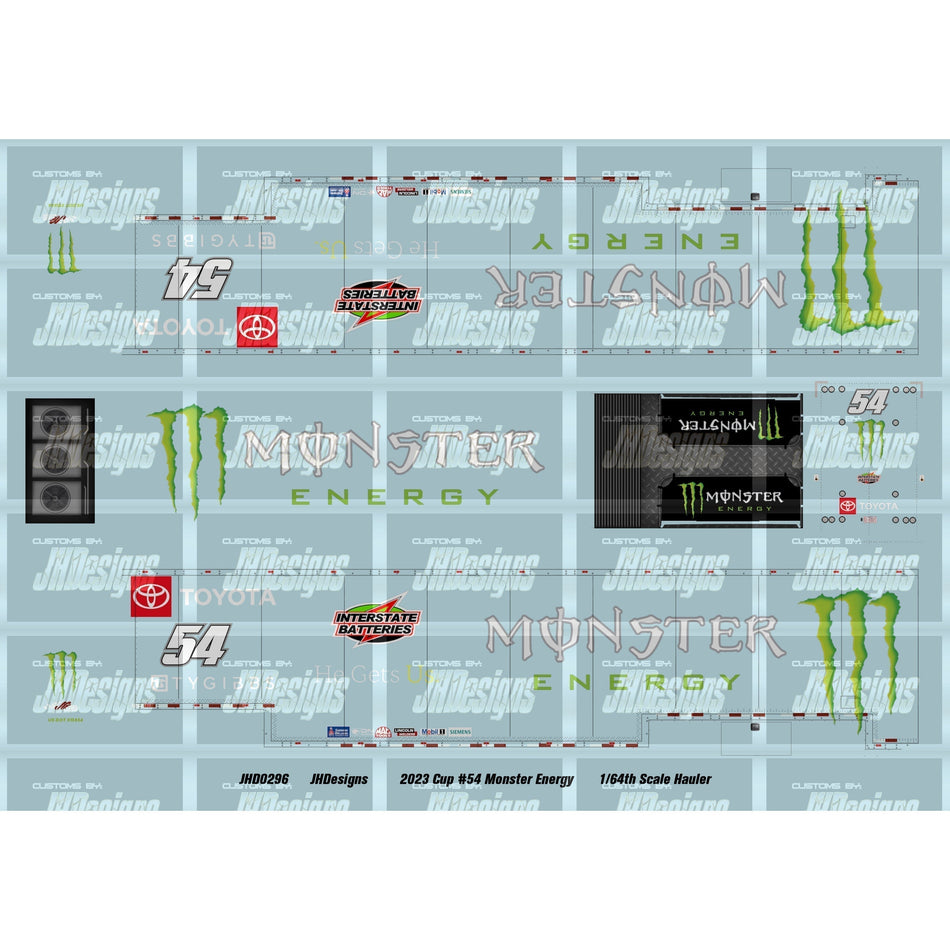 JH Designs Ty Gibbs 2023 CUP #54 Monster Energy 1:64 Hauler Decal Set