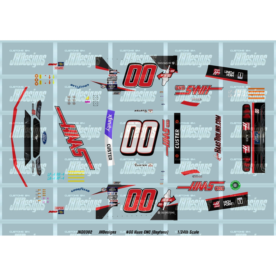 JH Designs Cole Custer 2023 NXS #00 Haas Cnc (Daytona) 1:24 Racecar Decal Set