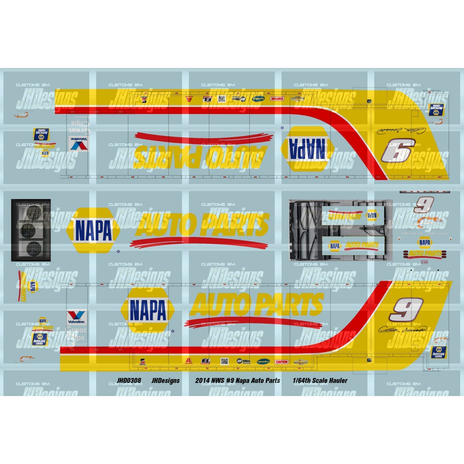 JH Designs Chase Elliott 2014 NWS #9 Napa Auto Parts 1:64 Hauler Decal Set