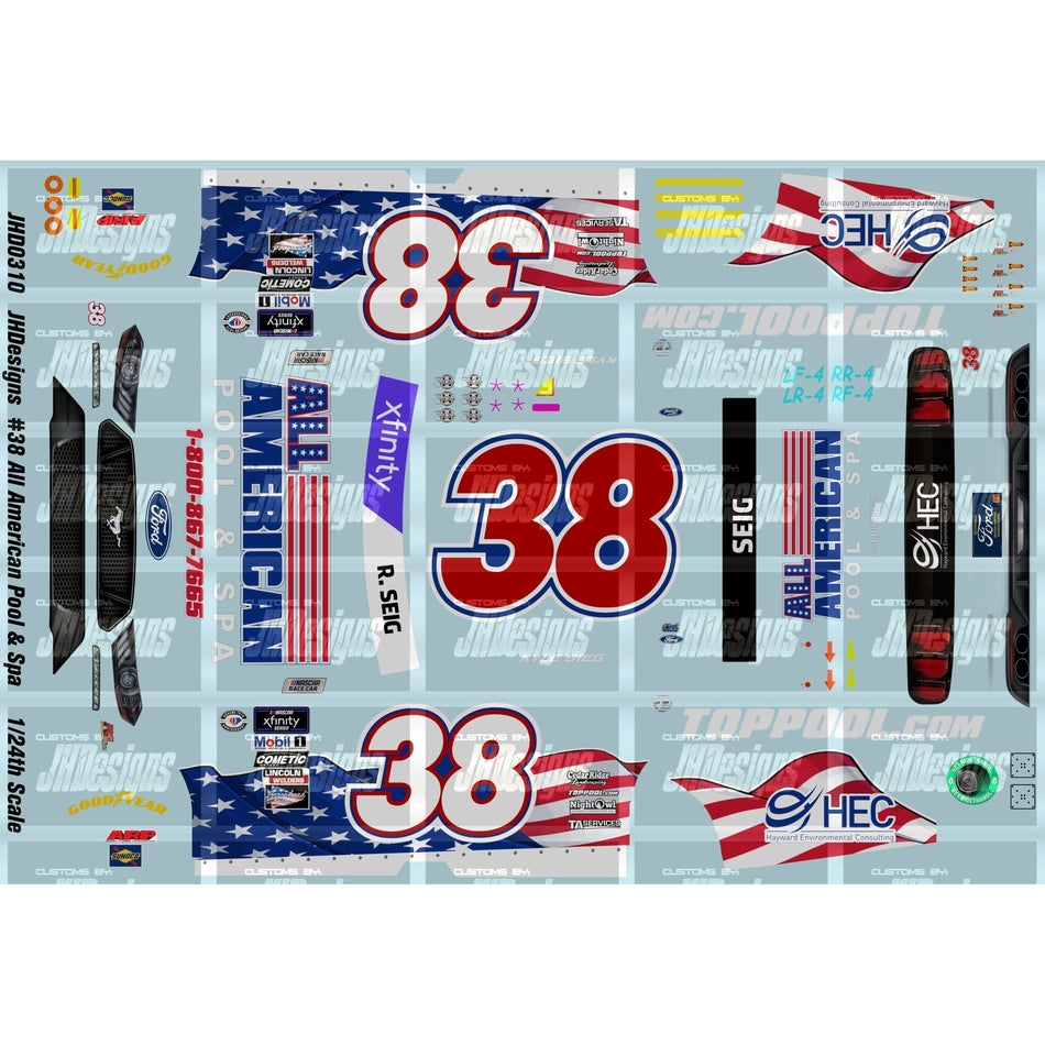 JH Designs Kyle Seig 2023 NSX #39 All American Pool & Spa (Phoenix) 1:24 Racecar Decal Set