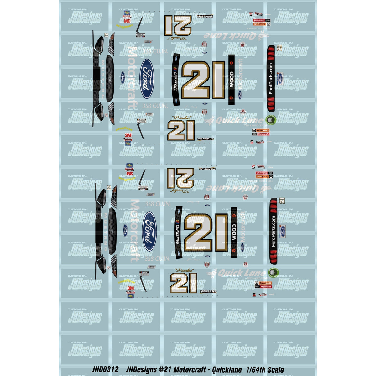 Design One Racing Decals JH Designs Jon Wood 2020 IRACING #21 Motorcraft - Quicklane 1:64 Racec ...
