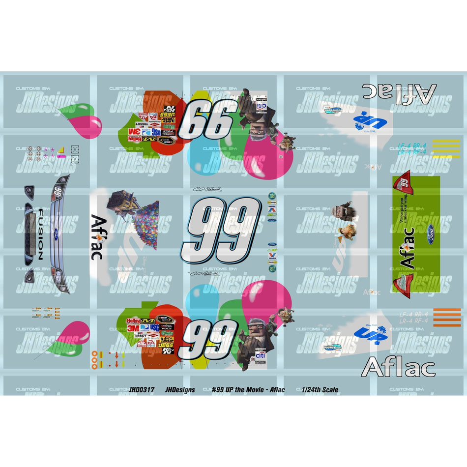 JH Designs Carl Edwards 2010 CUP #99 Disney Pixar Up the Movie - Aflac (Las Vegas) 1:24 Racecar Decal Set