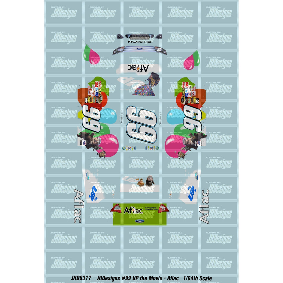 JH Designs Carl Edwards 2010 CUP #99 Disney Pixar Up the Movie - Aflac (Las Vegas) 1:64 Racecar Decal Set