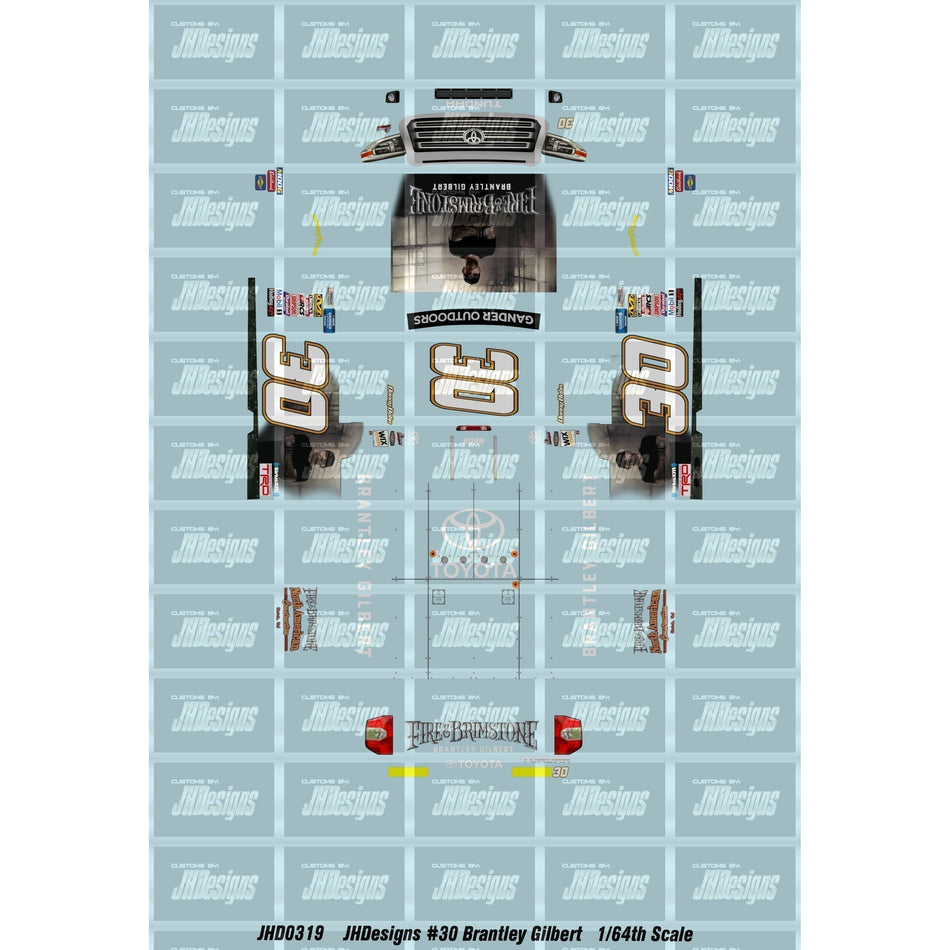 JH Designs Danny Bohn 2019 TRUCK #30 Brantley Gilbert - Fire & Brimstone (Martinsville) 1:64 Racecar Decal Set