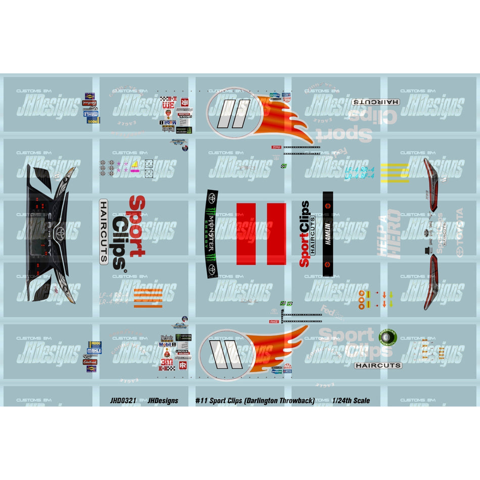 JH Designs Denny Hamlin 2017 cup #11 Sport Clips (Darlington) 1:24 Racecar Decal Set