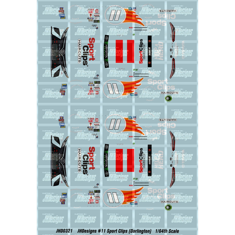 JH Designs Denny Hamlin 2017 cup #11 Sport Clips (Darlington) 1:64 Racecar Decal Set