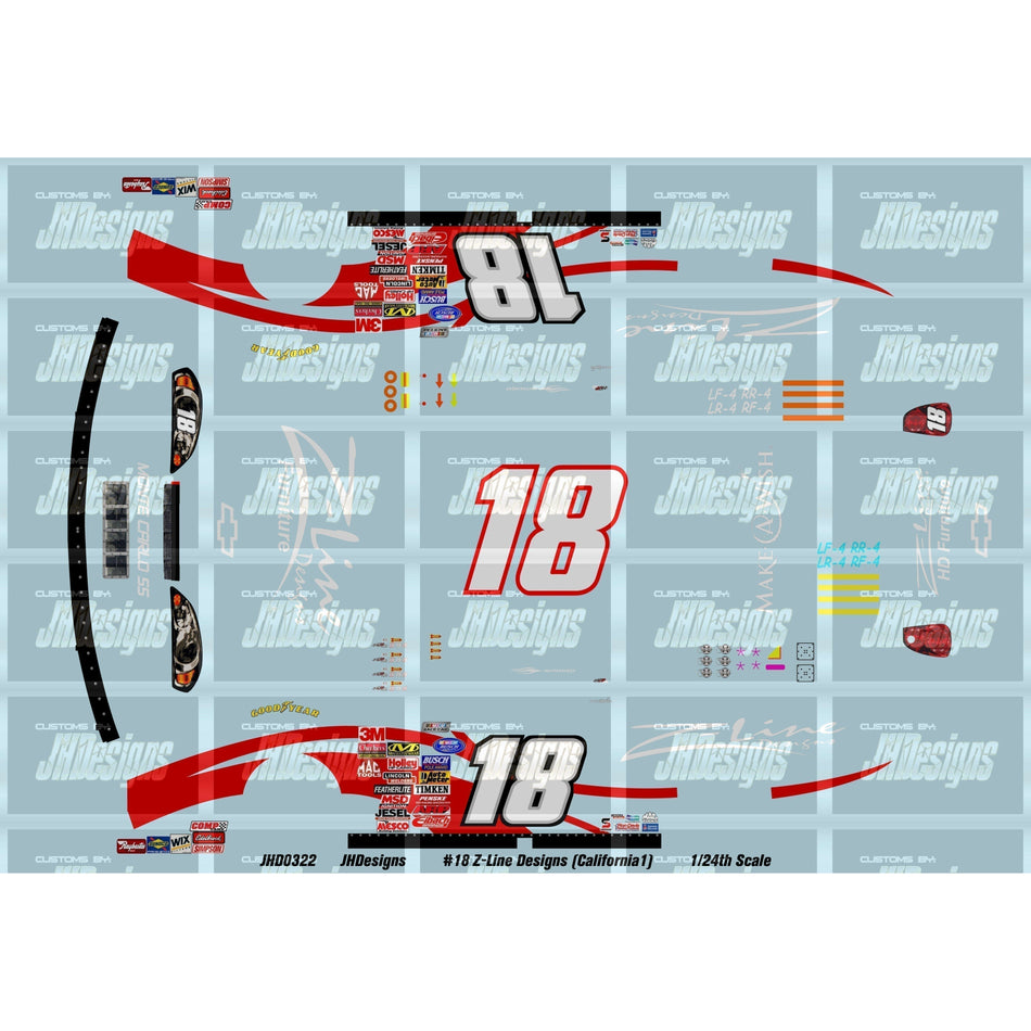 JH Designs Tony Stewar 2017 BUSCH #18 Z-line Designs (California) 1:24 Racecar Decal Set
