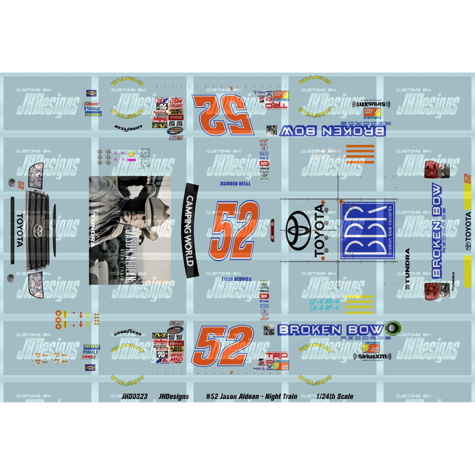 JH Designs Tyler Reddick 2013 TRUCK #52 Jason Aldean - Night Train  1:24 Racecar Decal Set