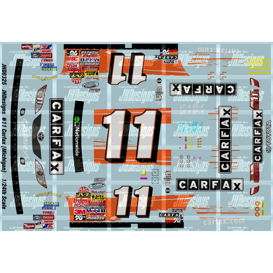 JH Designs Denny Hamlin 2009 NWS #11 Carfax (Michigan) 1:24 Racecar Decal Set