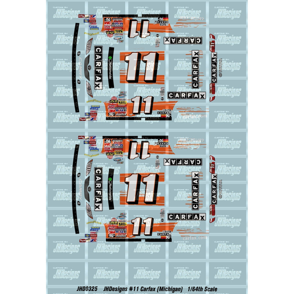 JH Designs Denny Hamlin 2009 NWS #11 Carfax (Michigan) 1:64 Racecar Decal Set