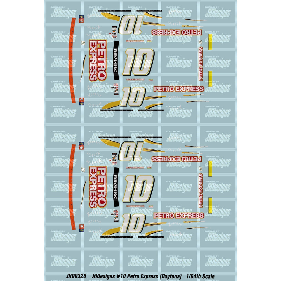 JH Designs Denny Hamlin 2004 ARCA #10 Petro Express (Daytona) 1:64 Racecar Decal Set