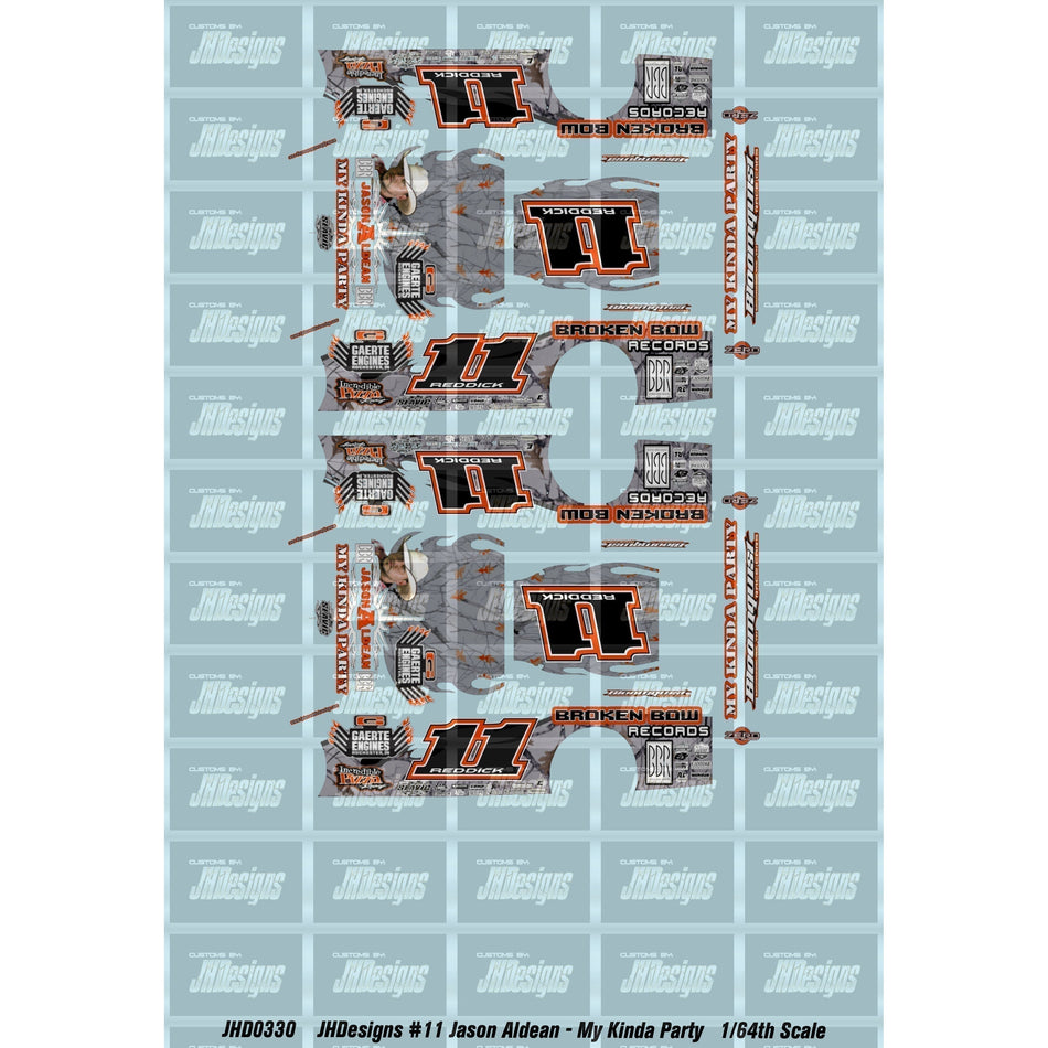 JH Designs Tyler Reddick 2011 LATEMODEL #11 Jason Aldean - My Kinda Party 1:64 Racecar Decal Set