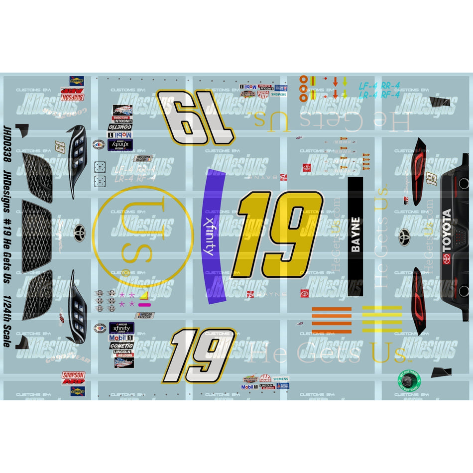 JH Designs Trevor Bayne 2023 NXS #19 He Gets Us 1:24 Racecar Decal Set
