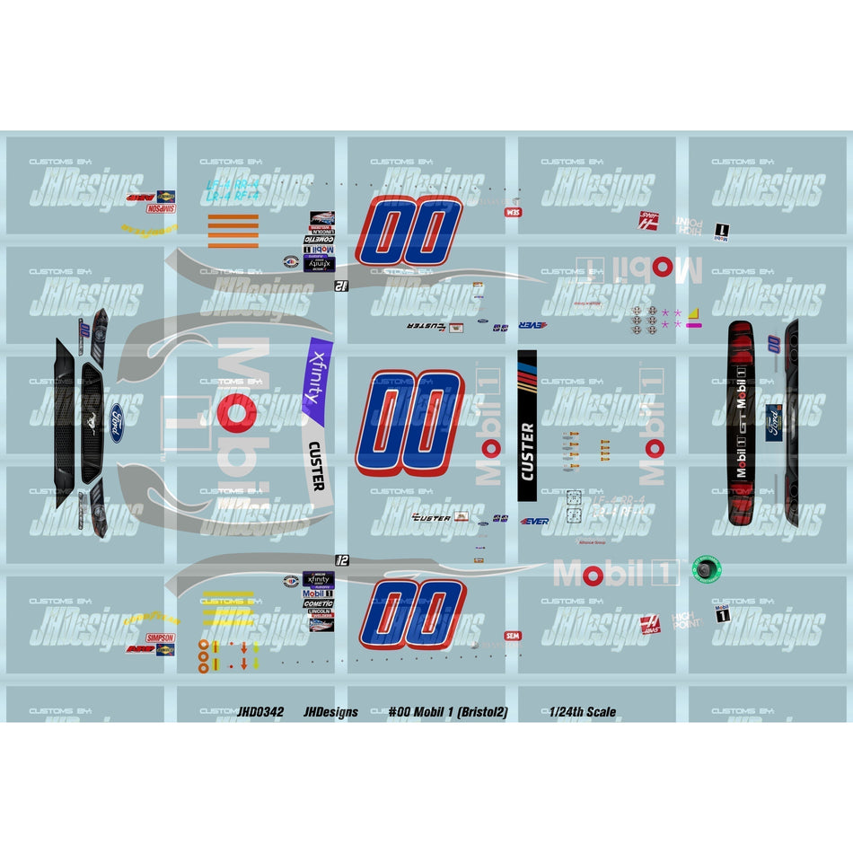 JH Designs Cole Custer 2023 NXS #00 Mobil 1 (Bristol2) 1:24 Racecar Decal Set