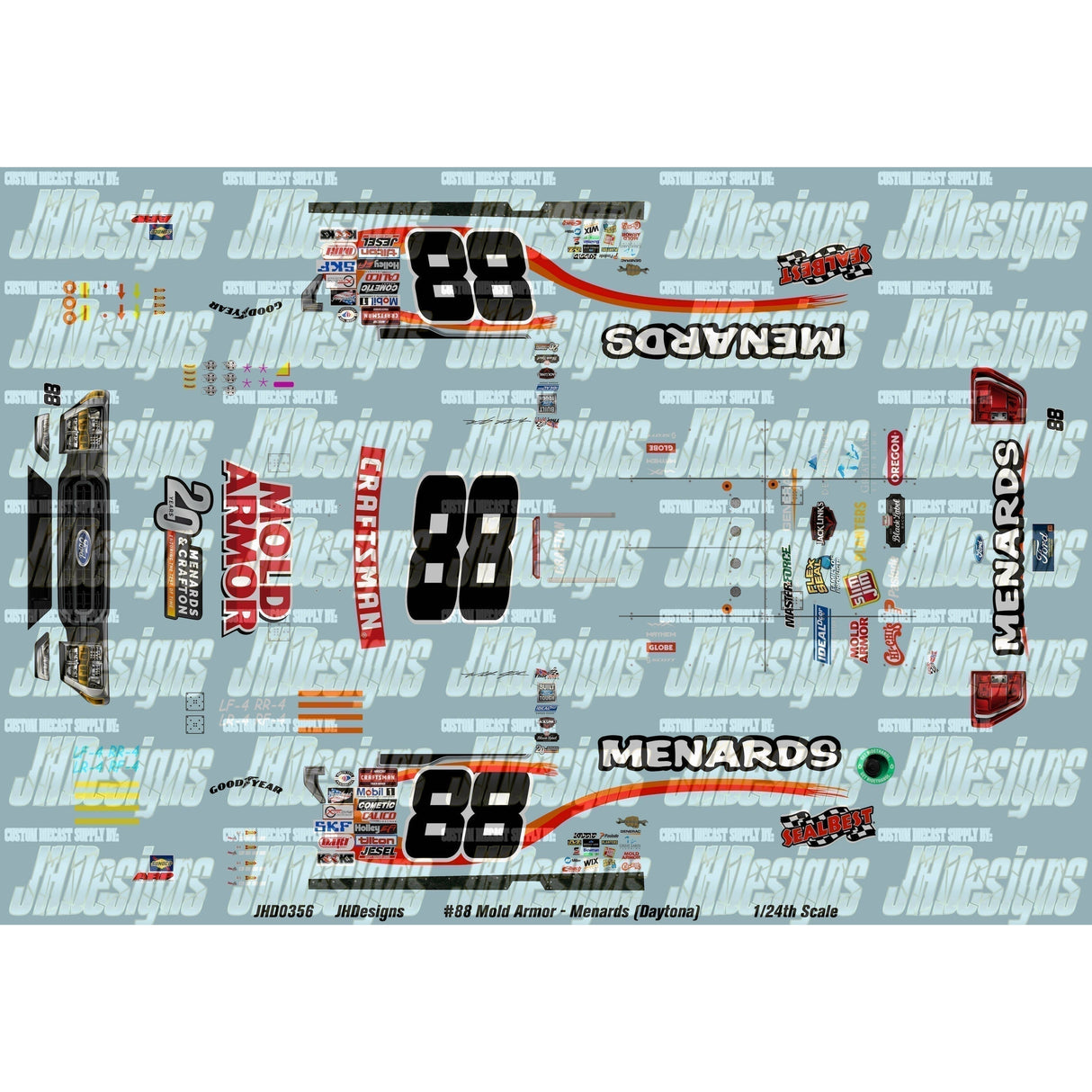 JH Designs Matt Crafton 2023 TRUCK #88 Mold Armor - Menards (Daytona) 1:24 Racecar Decal Set