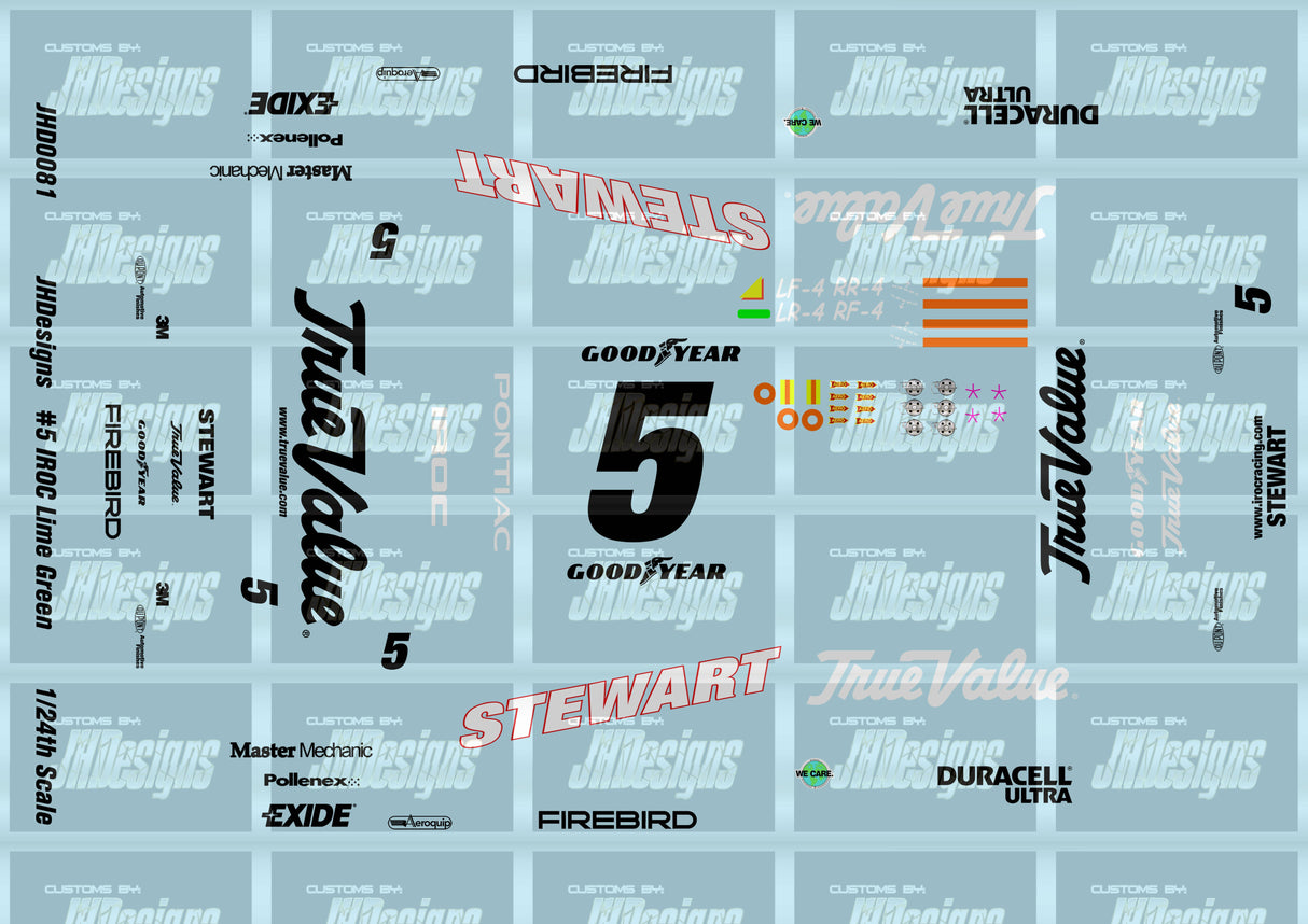 JH Designs Tony Stewart 2000 IROC #5 Lime Green (Michigan) 1:24 Racecar Decal Set