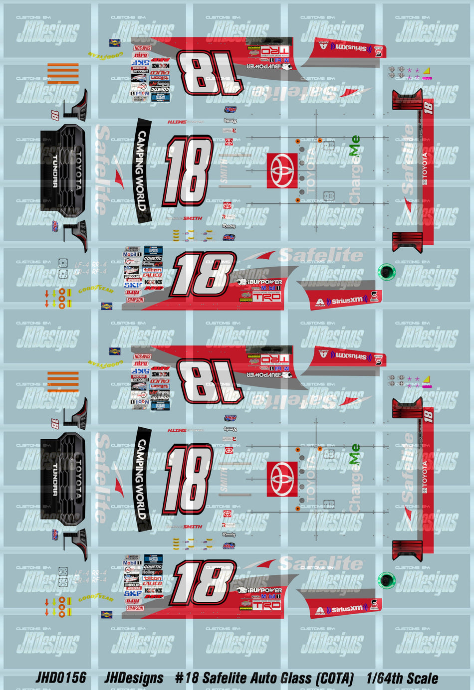 JH Designs Chandler Smith 2022 CWTS #51 Safelite Auto Glasss (COTA) 1:64 Racecar Decal Set