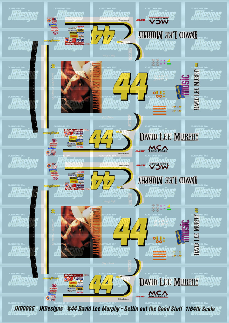 JH Designs Jeff Purvis 1996 CUP #44 David Lee Murphy - Gettin Out the Good Stuff 1:64 Racecar Decal Set