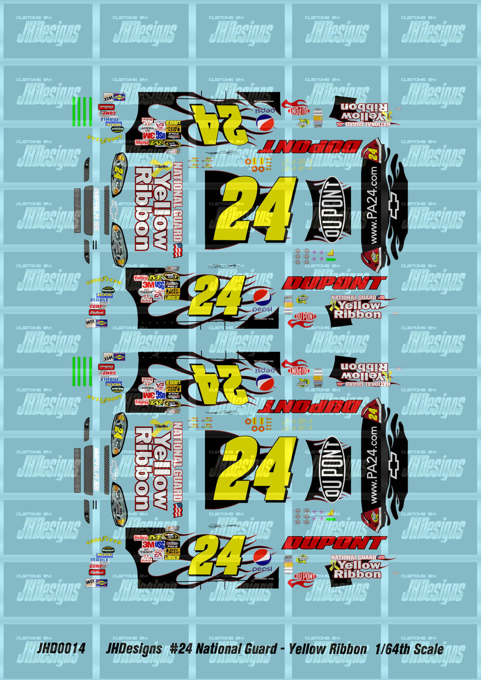 JH Designs Jeff Gordon 2009 CUP #24 National Guard - Yellow Ribbon 1:64 Racecar Decal Set