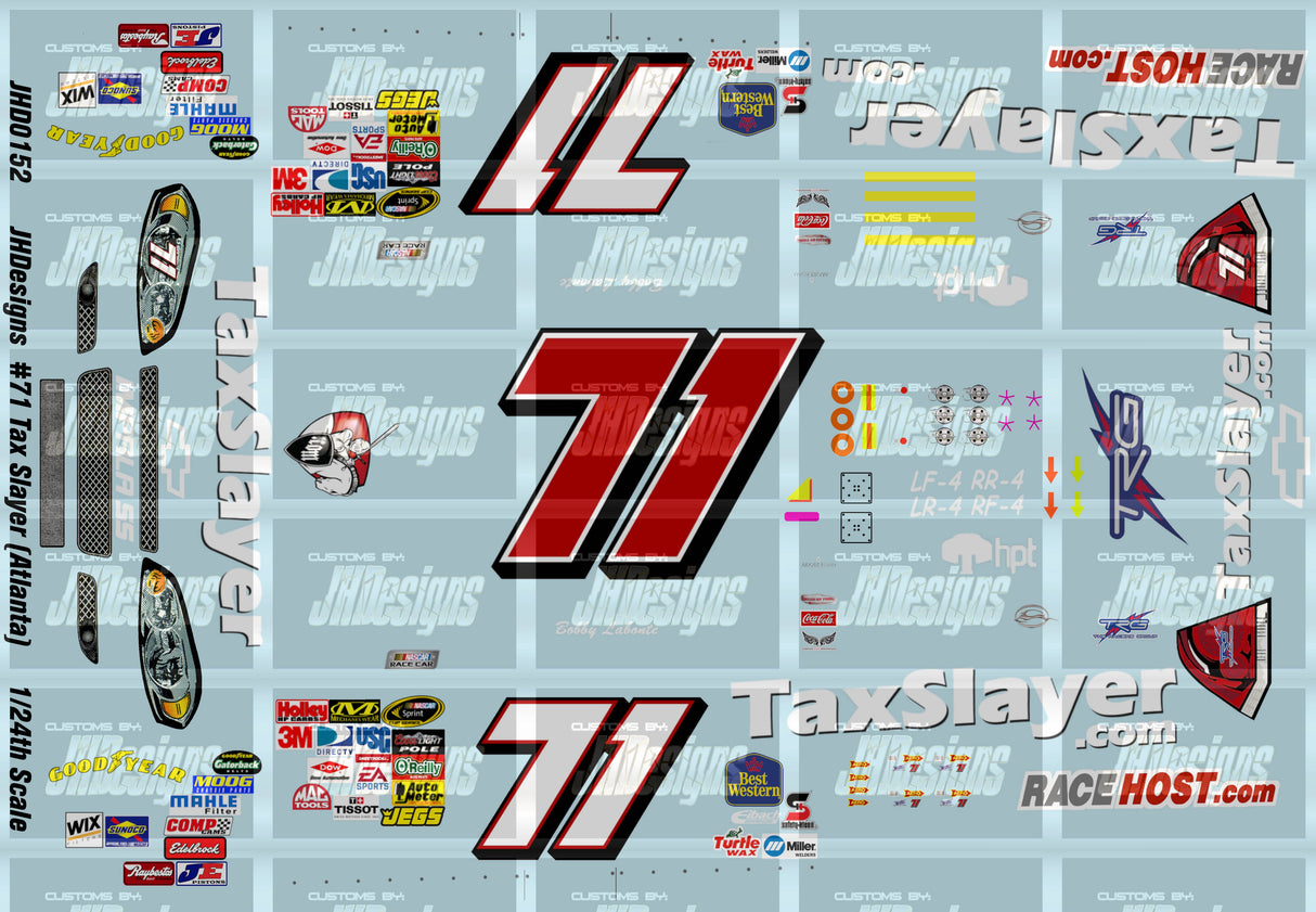 JH Designs Bobby Labonte 2009 CUP #71 Tax Slayer - Best Western (Atlanta) 1:24 Racecar Decal Set